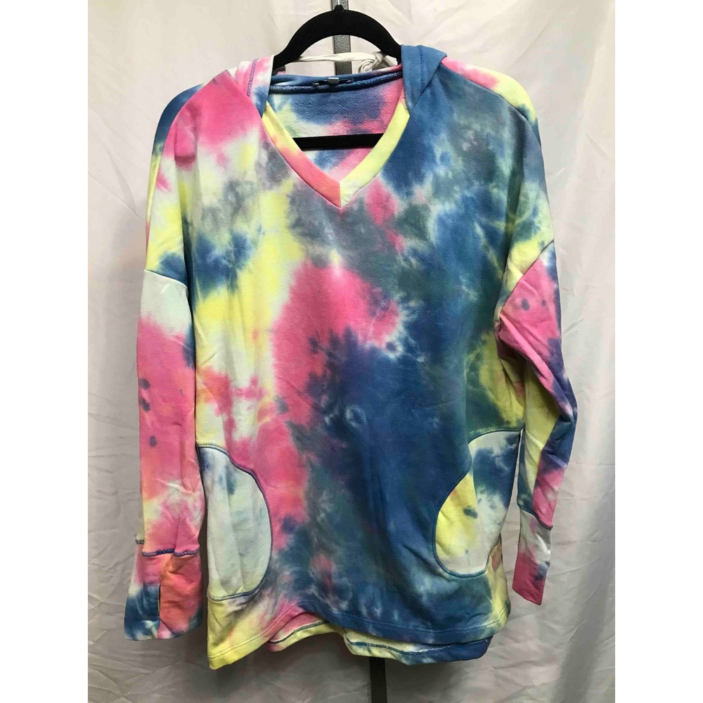 White Birch Tie Dye Hoodie Sweatshirt Long Sleeve V Neck Pocket Blue Pink Yellow